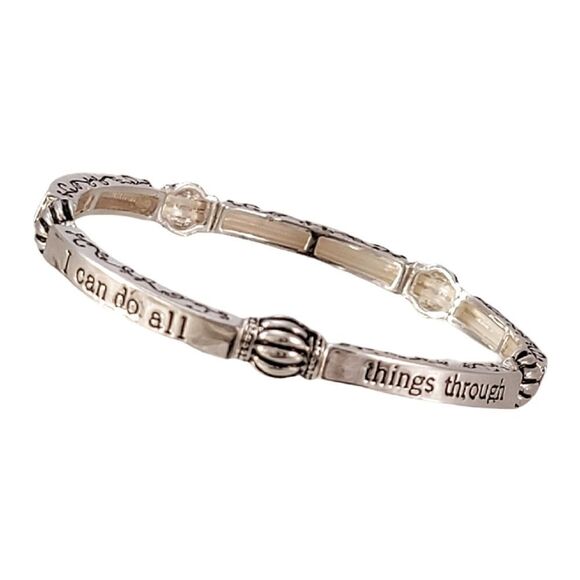 New Silver Philippians 4:13 Scripture Bangle Bracelet - Picture 1 of 7